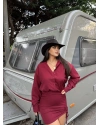 Bordo Büzgülü Premium Gömlek Elbise