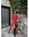 Kırmızı Yan Kurdele Premium Elbise
