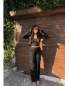 Siyah Kapüşonlu Dikiş Detay Alt Üst Takım