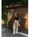 Bej Şardonlu Deri Pantolon