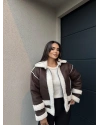 Kahverengi Beyaz Oversize Peluş Mont