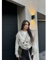 Bej Düğme Detay Kemerli Crop Trençkot