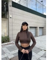 Crop Kahverengi Fermuarlı Hırka