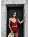 Kırmızı Payetli Şort Büstiyer Takım