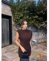 Kahverengi Vatkalı Zra Model Elbise