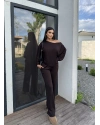 Kahverengi Kayık Yaka Modal Takım