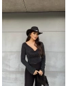 Siyah Buzzy Degaje Yaka Bluz