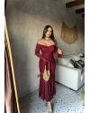 Bordo Dantelli Madonna Yaka Uzun Elbise