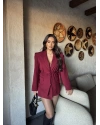 Bordo Omuz Detay Kuşaklı Blazer Ceket