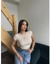 Bej Kısa Kol Crop Top