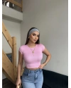 Pembe Kısa Kol Crop Top