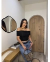 Siyah Drapeli Madonna Yaka Crop