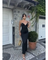 Siyah V Yaka Uzun Premium Elbise