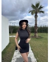 Siyah Dik Yaka Mini Elbise