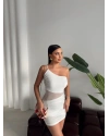 Beyaz Transparan Detay Tek Omuz Elbise