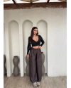Kahverengi Saten Barrel Fit Pantolon