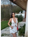 Beyaz Keten Tasarım Fiyonk Bluz