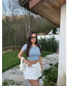 Mavi Çizgili Kısa Kol Crop Top