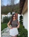 Kahverengi Kısa Kol Crop Top