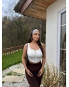 Beyaz Fermuarlı Gloplu Askılı Crop