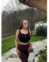 Siyah Fermuarlı Gloplu Askılı Crop
