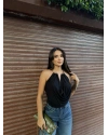 Siyah Boyun Aksesuarlı Bodysuit