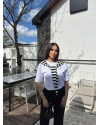 Beyaz Çizgili Fularlı Oversize Tshırt