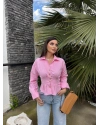 Pembe Gold Düğmeli Korseli Gömlek