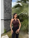 Kahverengi Boyun Aksesuarlı Bodysuit