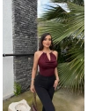 Bordo Boyun Aksesuarlı Bodysuit