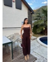 Kahverengi Lastikli Paça Askılı Tulum