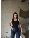 Siyah Bisiklet Yaka Sırt Dantel Crop