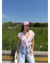 Pembe Önü Fırfırlı Tasarım Crop