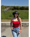 Kırmızı Taşlı ip Askılı Bodysuit