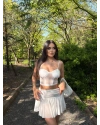 Beyaz Tül Taşlı Mini Etek Takım