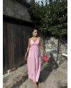 Pembe Sırt Detay Keten Elbise