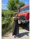 Siyah Ters Dikiş Askılı Uzun Elbise