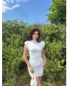 Beyaz Sıfır Kol Korseli Mini Elbise