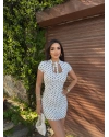 Beyaz Pencere Detay Puantiyeli Mini Elbise
