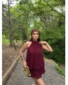 Bordo Mini Şifon Elbise