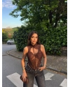 Kahverengi Güpürlü Boyundan Bağlamalı Korse Crop