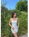 Beyaz Saten Halkalı Mini Elbise