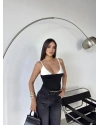 Siyah Çift Renk V Yaka Askılı bluz