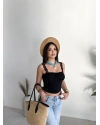 Siyah Güpür Askılı Crop