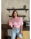 Pembe Beli Büzgülü Yarasa Kol Brshk Crop