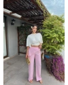 Pembe Beli Fularlı Tailored Fit Tensel Pantolon