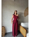 Bordo Omuz Büzgü Tek Omuz Tulum
