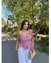 Kırmızı Mini Kareli Korse Crop