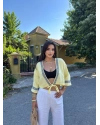 Sarı Müslin Şeritli Kimona