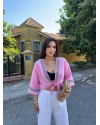Pembe Müslin Şeritli Kimona